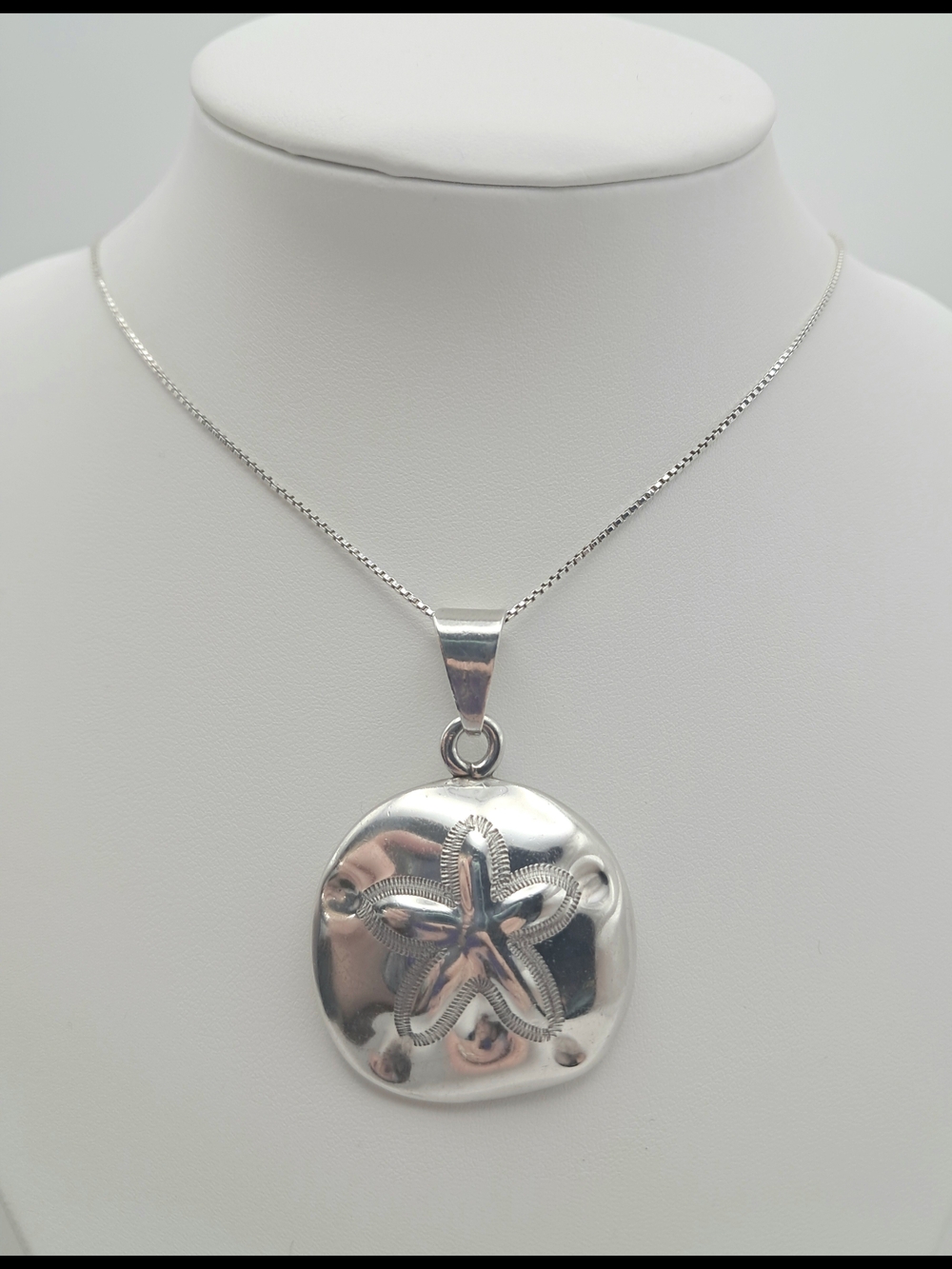 Vintage Taxco Mexico Sterling Silver Sand Dollar Pendant Necklace Coastal Shell